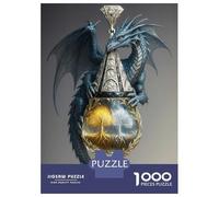 Puzzles pour Adolescents 1000 Pièces Blue Dragon with Golden and Silver Trees Puzzles pour Adolescents Jeux Relaxants Course De Vitesse Manuelle Est Idéal comme Cadeau 70x50cm/1000pcs