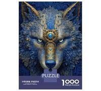 Puzzles pour Adolescents 1000 Pièces Blue Neon Wolf Puzzle pour Adultes Jeux Relaxants Décoration Intérieure Cadeaux Uniques pour Anniversaire Et Noël 70x50cm/1000pcs
