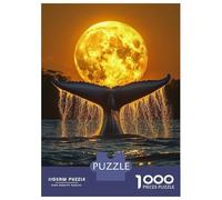 Puzzles pour Adolescents 1000 Pièces Blue Whale Tail Moon Humpback Whale Puzzles pour Adultes - Décoration Murale - Décoration Parfaite - Cadeaux Uniques d'anniversaire Et De Noël 52x38cm/1000pcs