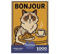 Puzzles pour Adolescents 1000 Pièces Bonjour Mon Amour Cat Illustration Puzzle Jeu Familial Décoration Parfaite Cadeaux Uniques pour Anniversaire Et Noël 70x50cm/1000pcs