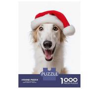 Puzzles pour Adolescents 1000 Pièces Borzoi Dog with Santa Hat Portrait Puzzle pour Adultes Jouets Anti-Stress Améliore La Mémoire Cadeaux Anti-Stress 70x50cm/1000pcs