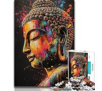 Puzzles pour Adolescents 1000 pièces Bouddha coloré 1000 pièces pour Adolescents, Staycation Kill Time avec Affiche Assortie et fiche de Questions (Taille 38x26cm)