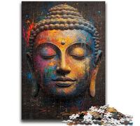 Puzzles pour Adolescents 1000 pièces Bouddha Peinture à l'huile Anti-Stress Staycation Kill Time avec Affiche Assortie et Feuille de Questions 50x75cm