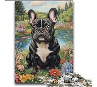 Puzzles pour Adolescents 1000 pièces Bouledogue français avec Fleurs, Jouet éducatif et décompressant, idéal comme Cadeau pour Toute la Famille 38x52cm