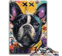 Puzzles pour Adolescents 1000 pièces Bouledogue français Graffiti Jouets Jeux éducatifs Soulagement du Stress Convient pour la décoration de Bureau 26x38cm