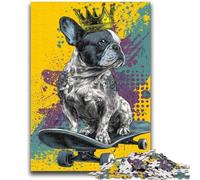 Puzzles pour Adolescents 1000 pièces Bouledogue français Skateboard, Aidez Le Cerveau à exercer des Jouets addictifs pour cultiver la Patience et améliorer la mémoire 26x38cm