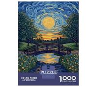 Puzzles pour Adolescents 1000 Pièces Bridge Over Flowing Stream Sunset Painting Puzzles pour Adolescents, Jouet, Décoration Murale, Jeu De Course De Vitesse, Cadeau Stimulant 52x38cm/1000pcs