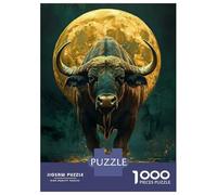 Puzzles pour Adolescents 1000 Pièces Bull Buffalo Africa Under Full Moon Puzzle À Faire Soi-même, Jouet Anti-Stress, Interaction Parent-Enfant 38x26cm/1000pcs