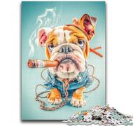 Puzzles pour Adolescents 1000 pièces Bulldog Fumeur Jeu Stimulant et Jeu Familial Décoration Murale Cadeaux d'anniversaire et de Noël Uniques 26x38cm