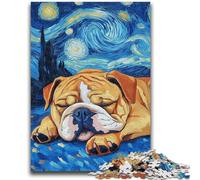 Puzzles pour Adolescents 1000 pièces Bulldog Night Sky Jeu Familial Anti-Stress Défi Difficile Cadeaux du Père Noël Secret 50x75cm