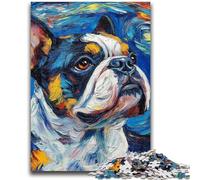 Puzzles pour Adolescents 1000 pièces Bulldog Night Sky Jeu Stimulant et Jeu Familial Cadeaux du Père Noël Secret 26x38cm