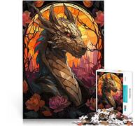 Puzzles pour Adolescents 1000 pièces Buste de Dragon en vitrail Réduction du Stress intéressante Jeu de défi Unique 38x26cm