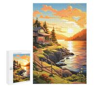 Puzzles Pour Adolescents 1000 Pièces Cabine by The Lake at Sunset Puzzles pour Adultes Jeux de Réflexion Décoration de la Maison Activités Amusantes à La Maison 1000 Pièces