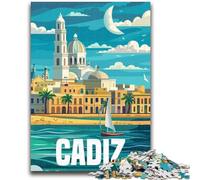 Puzzles pour Adolescents 1000 pièces Cadix Espagne Voyage 1000 pièces pour Adolescents, avec Affiche et fiche de Questions correspondantes pour Les 14 Ans et Plus (26x38cm)