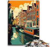 Puzzles pour Adolescents 1000 pièces CANAUX D'AMSTERDAM. Difficile à réaliser, mais Amusant et Humoristique. Cadeau d'anniversaire, Cadeaux, décoration Murale (Taille 38x52cm).