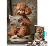 Puzzles pour Adolescents 1000 pièces Caniche aux Toilettes, Jouets de Divertissement Familial avec Affiche et fiche de Questions-réponses Assorties (38x26cm)