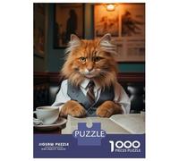 Puzzles pour Adolescents 1000 Pièces Cat Drinking Coffee Puzzles pour Adultes - Décoration Murale - Décoration Parfaite - Cadeaux Uniques d'anniversaire Et De Noël 52x38cm/1000pcs
