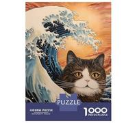 Puzzles pour Adolescents 1000 Pièces Cat in Japanese Wave Puzzles pour Adultes Jeu Manuel pour S'amuser en Famille Activités Amusantes À La Maison, 52x38cm/1000pcs