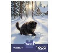 Puzzles pour Adolescents 1000 Pièces Cat Playing with Snowball in Winter Puzzles pour Adolescents Jeu Familial pour Améliorer La Mémoire Cadeaux De Noël Et d'anniversaire 52x38cm/1000pcs