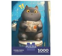 Puzzles pour Adolescents 1000 Pièces Cat Reading on Toilet Puzzles pour Adolescents Jeux Relaxants Course De Vitesse Manuelle Est Idéal comme Cadeau 52x38cm/1000pcs