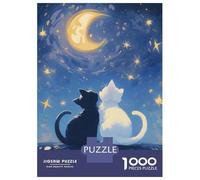 Puzzles pour Adolescents 1000 Pièces Cats Under The Moon - Cat Lovers Puzzles pour Adultes Jeu De Réflexion pour Améliorer La Mémoire Activités Amusantes À La Maison 70x50cm/1000pcs
