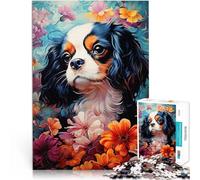 Puzzles pour Adolescents 1000 pièces Cavalier King Charles Spaniel en Fleurs Impossible Jeu éducatif pour Anniversaire, Noël 75x50cm