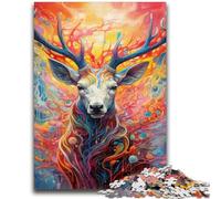 Puzzles pour Adolescents 1000 pièces Cerf Art psychédélique Puzzles pour Adultes, Anti-Stress Défi Difficile Cadeaux du Père Noël Secret (50x75cm)