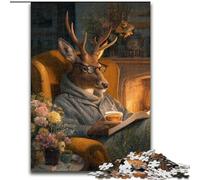 Puzzles pour Adolescents 1000 pièces Cerf lisant, Chaque pièce est Unique - Jeu Familial Stimulant pour Les 14 Ans (Taille 26x38cm)