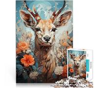 Puzzles pour Adolescents 1000 pièces Cerfs et Fleurs Jouet éducatif d'apprentissage Chaque pièce est Unique - Jeu Familial Stimulant et Amusant 52x38cm