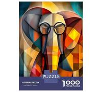 Puzzles pour Adolescents 1000 Pièces Charming Elephant - Cubist Scholar with Glasses Puzzle pour Adultes Jouets Anti-Stress Améliore La Mémoire Cadeaux Anti-Stress 70x50cm/1000pcs