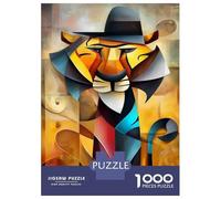 Puzzles pour Adolescents 1000 Pièces Charming Tiger - Cubist Gentleman of The Wild Puzzles pour Adolescents Jeux Relaxants Course De Vitesse Manuelle Est Idéal comme Cadeau 70x50cm/1000pcs