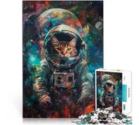 Puzzles pour Adolescents 1000 pièces Chat Astronaute coloré dans l'espace Jeu de Quiz Jeu éducatif pour Anniversaire, Noël 50x70cm