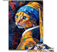 Puzzles pour Adolescents 1000 pièces Chat avec Une Boucle d'oreille en Perle, Aide Le Cerveau à exercer des Jouets addictifs pour cultiver la Patience Collection d'artistes, Beaux-Arts 38x26cm