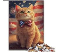 Puzzles pour Adolescents 1000 pièces Chat Drapeau américain, à partir de 14 Ans, décoration d'intérieur, Cadeau pour Toute la Famille et Les Amis (Taille 50x75cm)