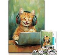 Puzzles pour Adolescents 1000 pièces Chat écoutant de la Musique, Anti-Stress, défi Difficile, Chaque pièce est Unique - Jeu Familial Stimulant et Amusant (38x26cm)