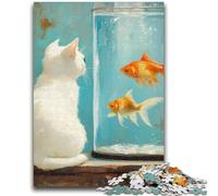 Puzzles pour Adolescents 1000 pièces Chat et Poisson Rouge Difficile à compléter mais Amusant et Humoristique Jeu éducatif pour Anniversaire 26x38cm