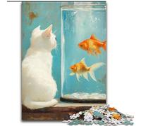 Puzzles pour Adolescents 1000 pièces Chat et Poisson Rouge Jouets éducatifs pour l'apprentissage Jeux familiaux Convient pour la décoration de Bureau (Taille 26x38cm)