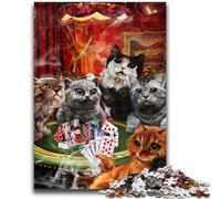 Puzzles pour Adolescents 1000 pièces Chat Jouant au Poker Jeu éducatif Familial Décoration Murale Cadeaux d'anniversaire et de Noël Uniques 26x38cm