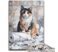 Puzzles pour Adolescents 1000 pièces Chat Jouant avec du Papier Toilette Anti-Stress Défi Difficile À Offrir en Cadeau à Toute la Famille 26x38cm