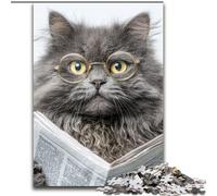Puzzles pour Adolescents 1000 pièces Chat lisant Un Journal, adapté aux Personnes de 14 Ans et Plus Jeux éducatifs Cadeaux du Père Noël Secret 50x75cm