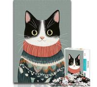 Puzzles pour Adolescents 1000 pièces Chat Noir Abstrait Artistique, pour Jeu éducatif, défi, Jouet, offrez-Le comme Cadeau pour Toute la Famille 50x75cm