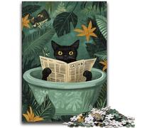 Puzzles pour Adolescents 1000 pièces Chat Noir dans la Salle de Bain Jouets de Divertissement Familial Jeu éducatif pour Anniversaire, Noël pour Les 14 Ans et Plus 26x38cm