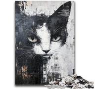 Puzzles pour Adolescents 1000 pièces Chat Noir et Blanc Jeu Familial Soulagement du Stress Défi Difficile Convient aux Couples 50x75cm
