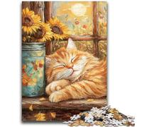 Puzzles pour Adolescents 1000 pièces Chat Orange endormi Jeux éducatifs Décoration de la Maison Jeu éducatif pour Anniversaire, Noël 50x75cm