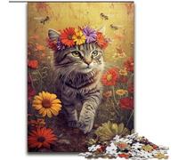 Puzzles pour Adolescents 1000 pièces Chat Parmi Les Fleurs, Jeux éducatifs pour la décoration de la Maison, idéal comme Cadeau pour Toute la Famille (Taille 50x75cm)