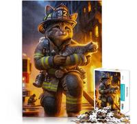 Puzzles pour Adolescents 1000 pièces Chat Pompier Jouets de Divertissement Familial Activités Amusantes à la Maison, Cadeaux d'anniversaire, Cadeaux de Voyage, 52x38cm