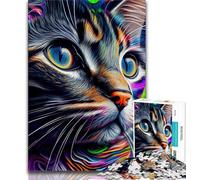 Puzzles pour Adolescents 1000 pièces Chat Pop Art Animal Visage Puzzles pour Adolescents Jeux éducatifs Décoration de la Maison Convient pour la décoration de Bureau 26x38cm