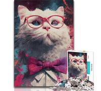 Puzzles pour Adolescents 1000 pièces Chat Portant des Lunettes 1000 pièces pour Adultes, idéal comme Cadeau pour Toute la Famille à partir de 14 Ans (Taille 38x26cm)