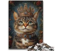 Puzzles pour Adolescents 1000 pièces Chat Portant Une Couronne, Jeu de Quiz, décoration Murale, Cadeaux d'anniversaire et de Noël Uniques (75x50cm)