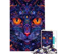 Puzzles pour Adolescents 1000 pièces Chat psychédélique Mandla Art Puzzles pour Adolescents Jeux Amusants Découpe de précision Cadeau Unique pour Anniversaire (Taille 38x26cm)